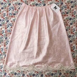 80s Riana Baby Pink Satin Lace Slip Skirt